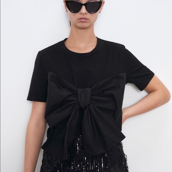 Zara | Tops | Zara Big Bow Black T Shirt Medium | Poshmark